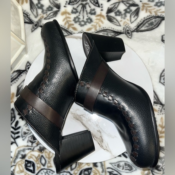 New Brighton Shoes Womens Sz9M Gemini Mules Blk/Brown Leather Block Heel SlipOns - Picture 3 of 16